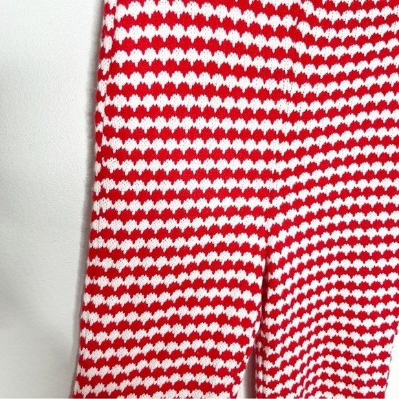 Zara Red White Knit High Waist Flare Leg Pants Trousers - Picture 5 of 8